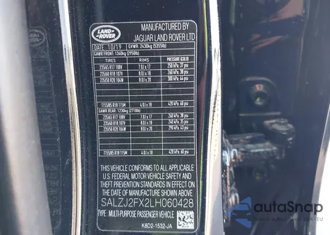 2020 Land Rover Range Rover Evoque S from USA, damaged, VIN SALZJ2FX2LH060428